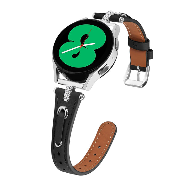 20 mm Quick Release T shape Slim leather strap with diamond inset watch band with silver adapter (LSZHYH-087)